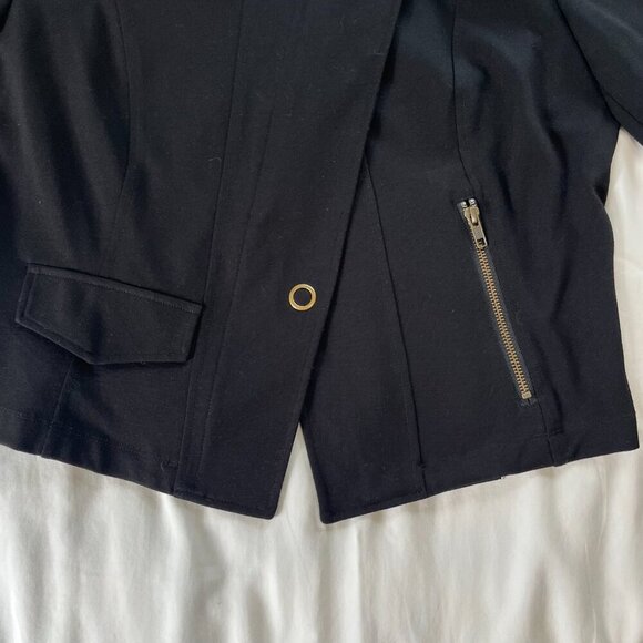 Cabi Solid Black Cross Zip Long Sleeve Cropped Jacket | Size Large - Picture 3 of 6